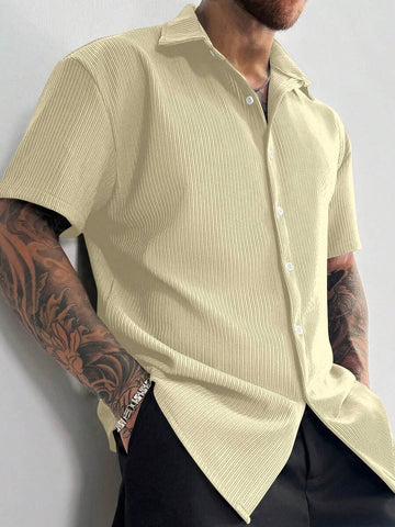 Men’s Ribbed Texture Half Sleeve Shirt – Soft Sand