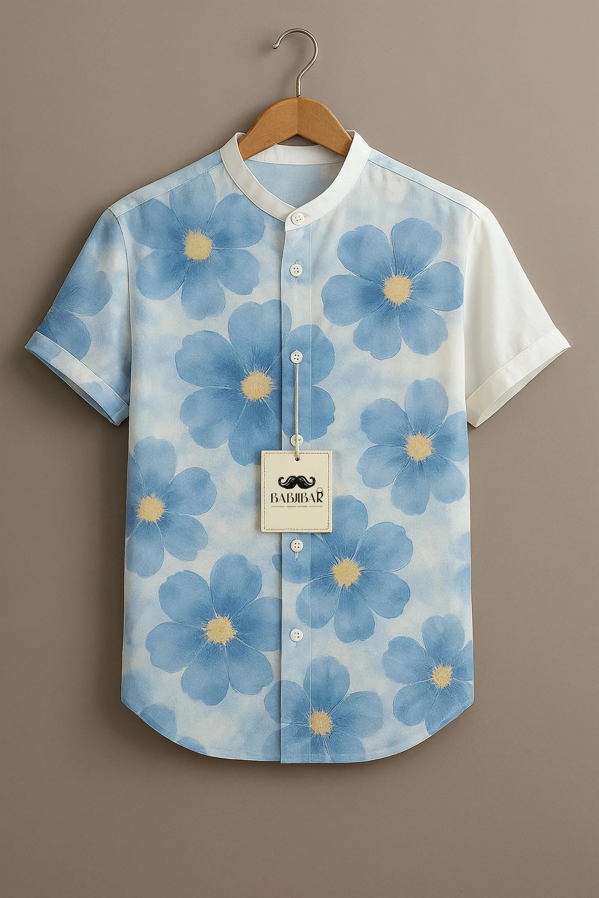 Sky Blue Blossom Floral Short Sleeve Shirt