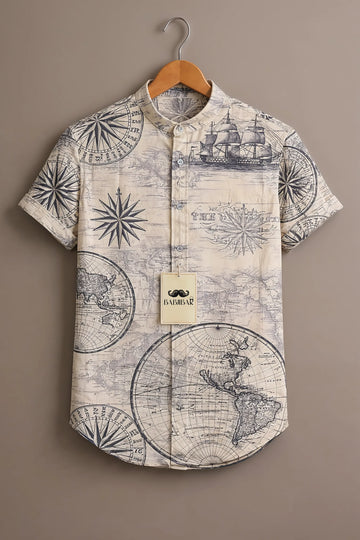Men’s Vintage Explorer Print Cotton Shirt