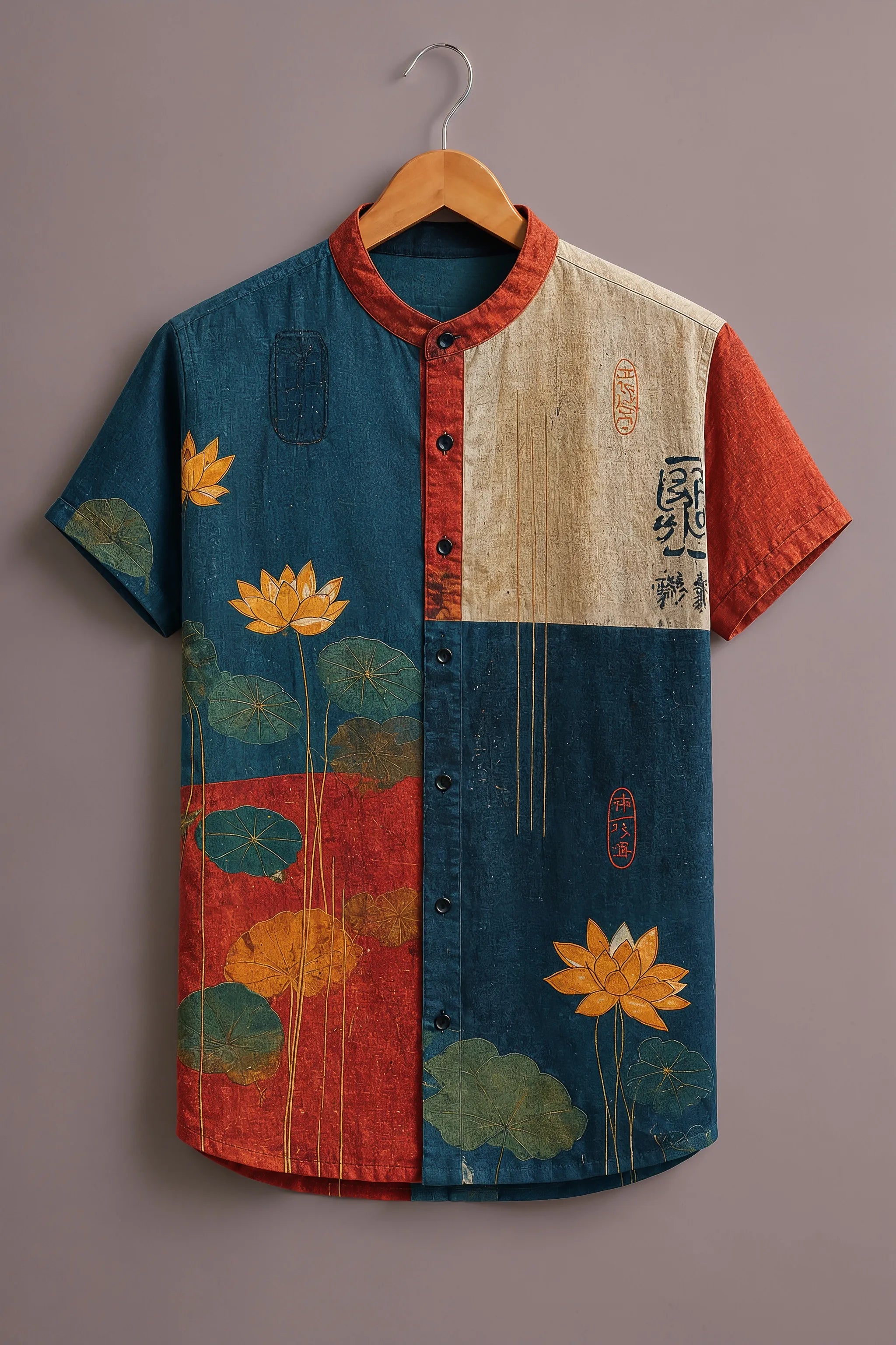 Men's Multicolor Lotus Art Printed Shirt