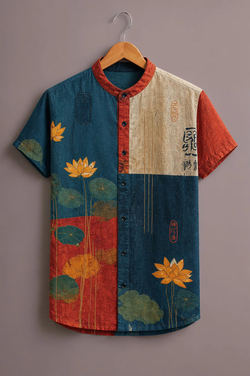 Men's Multicolor Lotus Art Printed Shirt