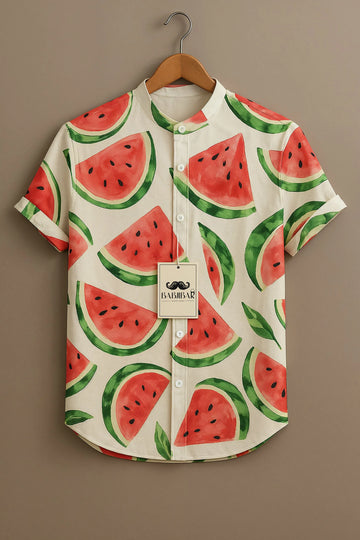 Cream Watermelon Fresh Print Short Sleeve Shirt