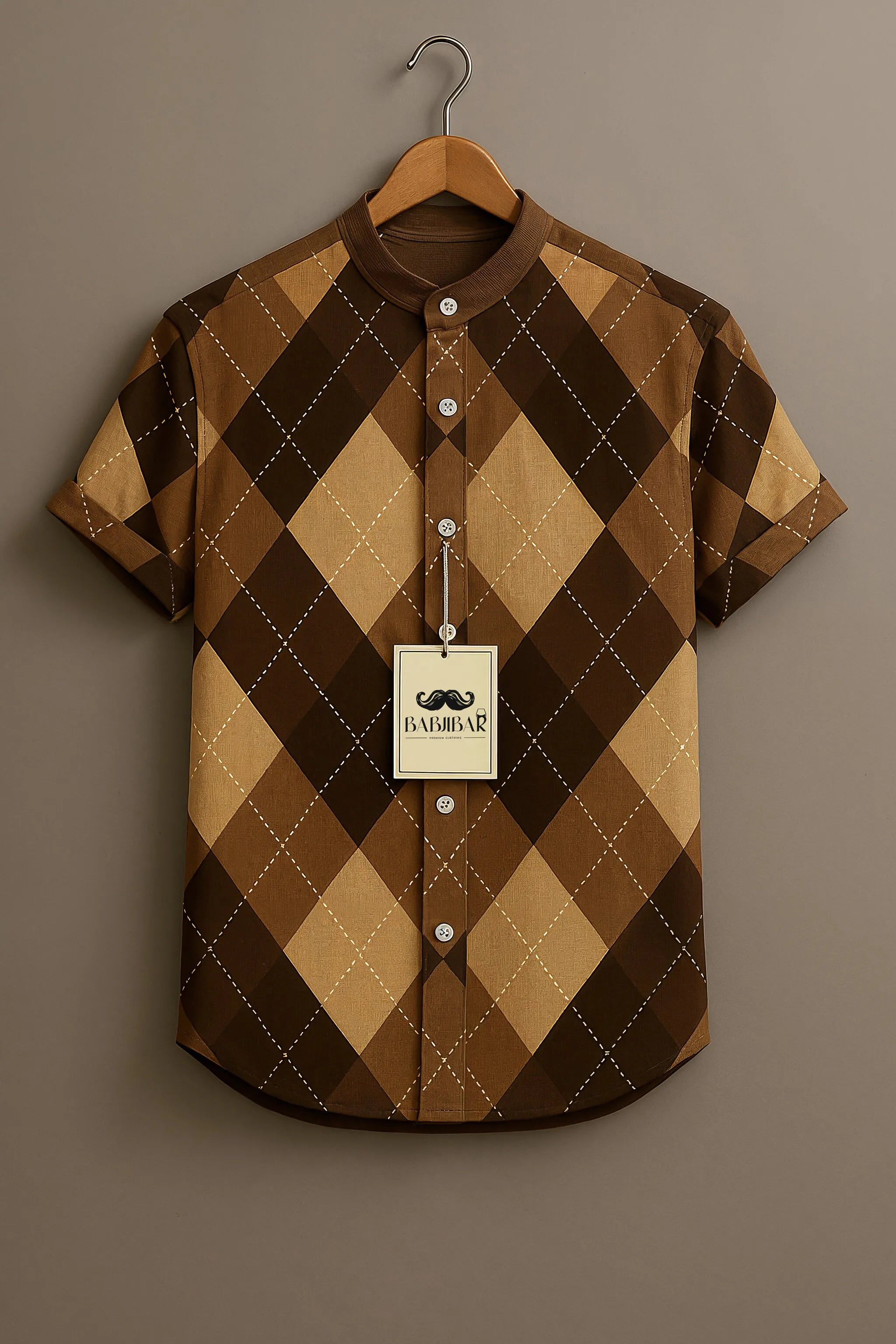 Vintage Brown Argyle Check Short Sleeve Shirt
