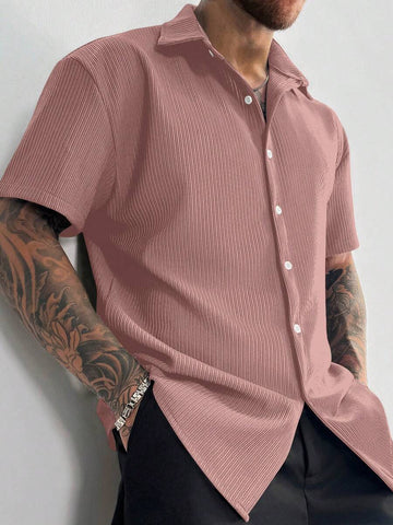 Men’s Ribbed Texture Half Sleeve Shirt – Dusty Pink