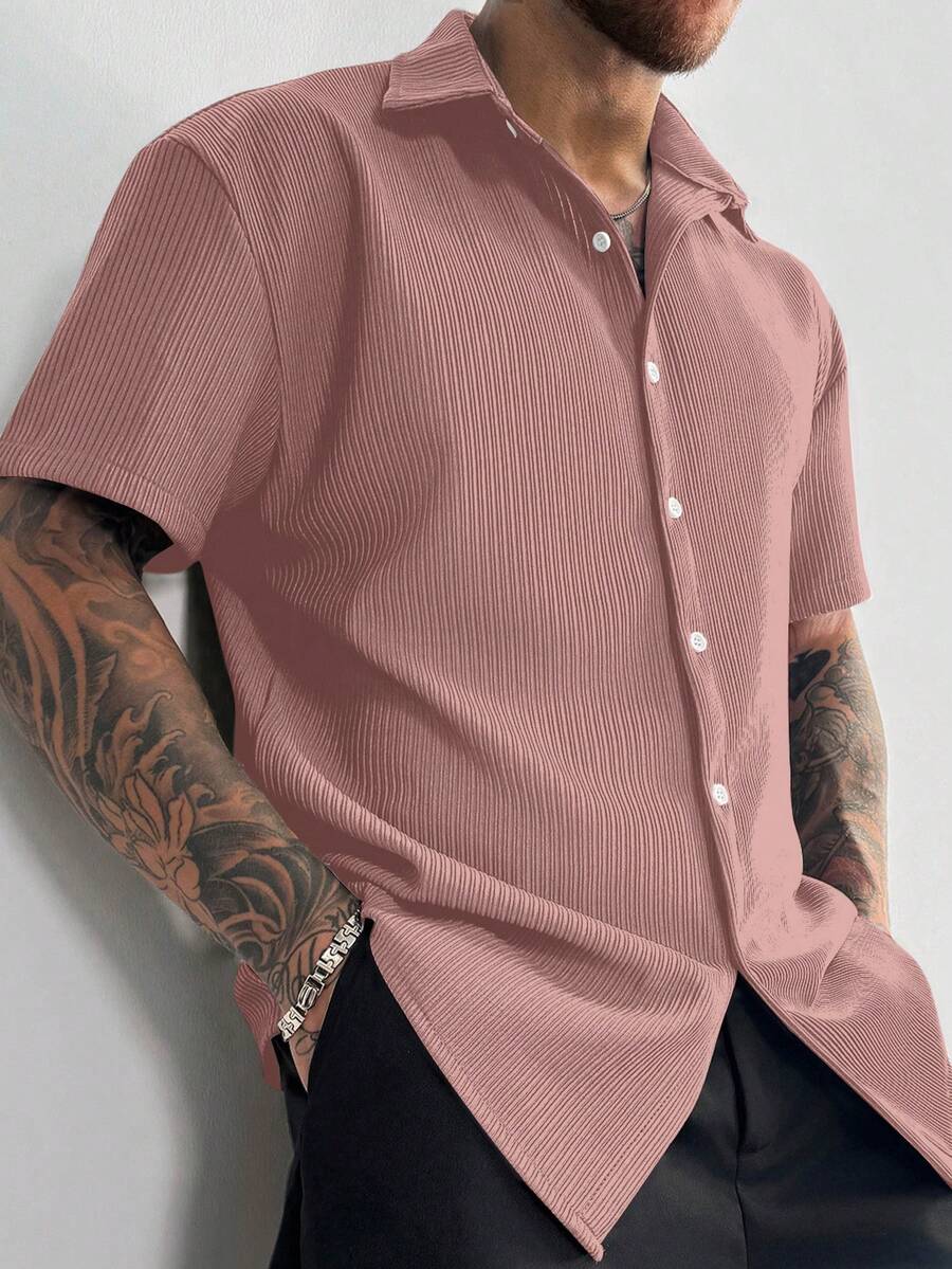 Men’s Ribbed Texture Half Sleeve Shirt – Dusty Pink