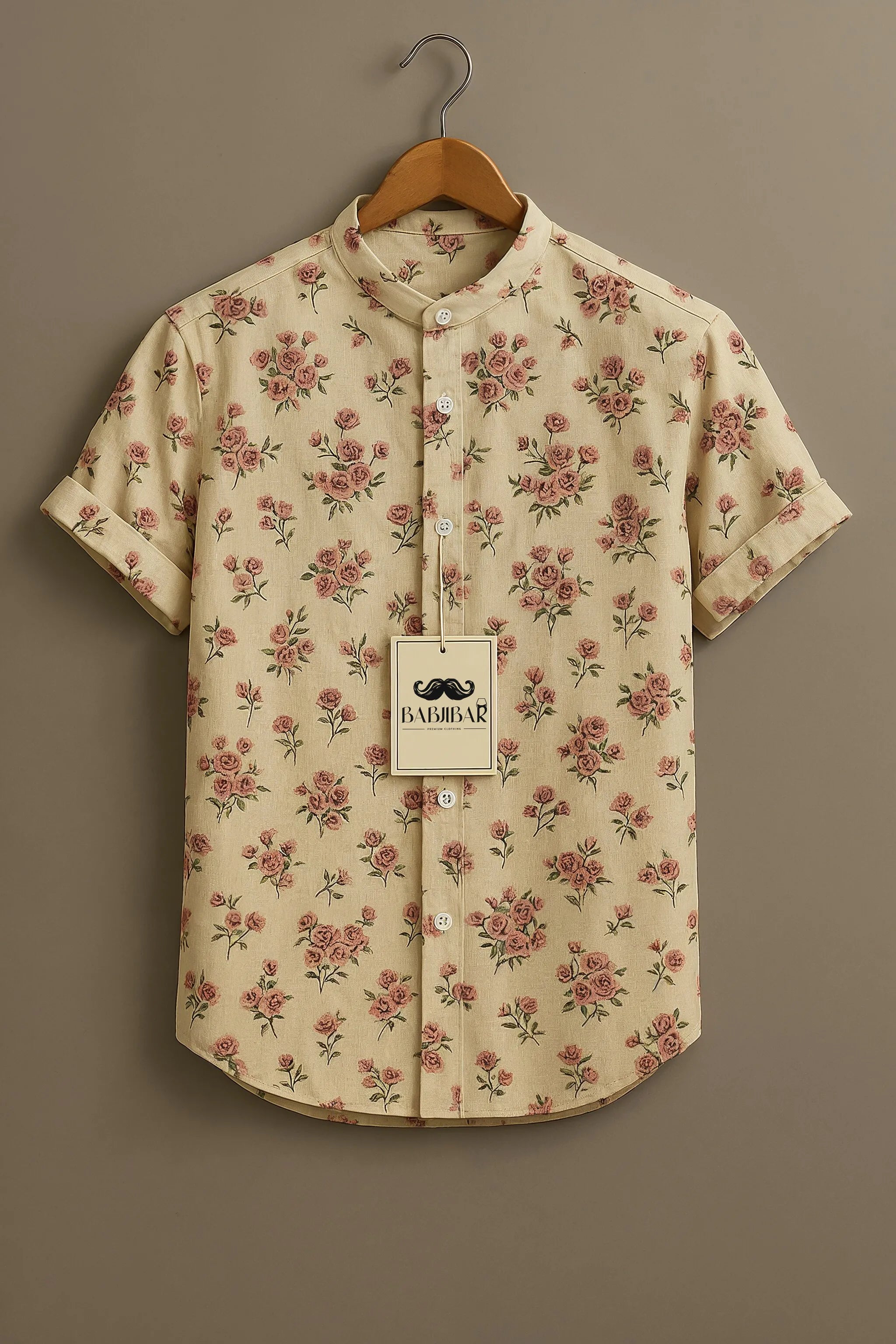 Vintage Rose Blossom Beige Short Sleeve Shirt