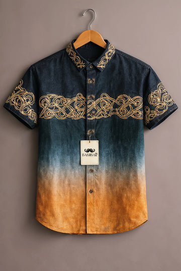 Men’s Indigo Ombre Embroidered Cotton Shirt