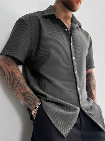 Men’s Ribbed Texture Half Sleeve Shirt – Slate Grey