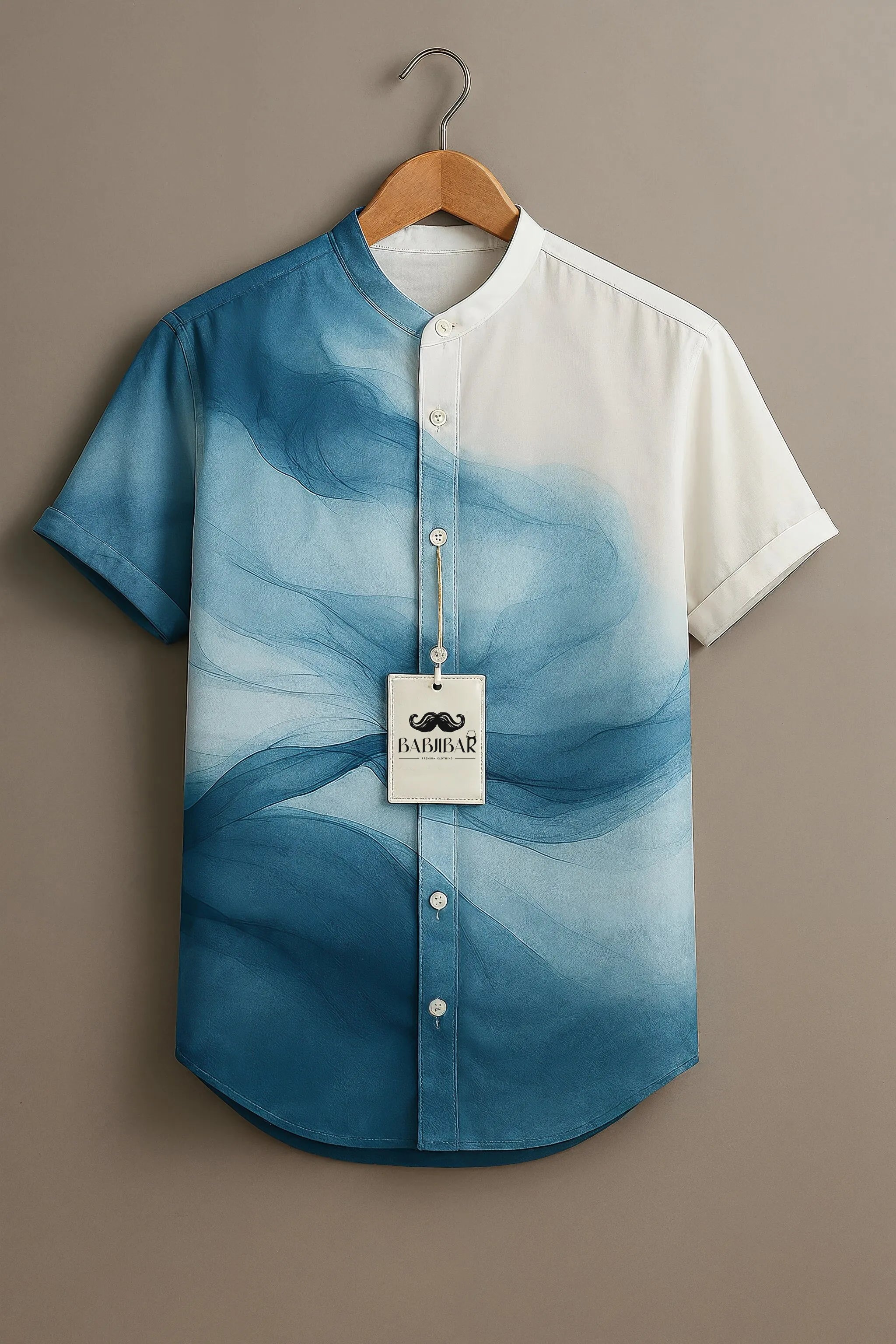 Ocean Mist Wave Print Short Sleeve Shirt