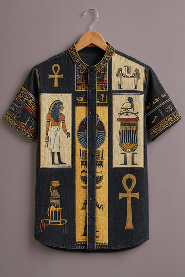Men's Black Egyptian Hieroglyph Printed Shirt