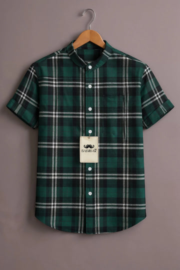 Men’s Brown Heritage Panel Mandarin Collar Shirt