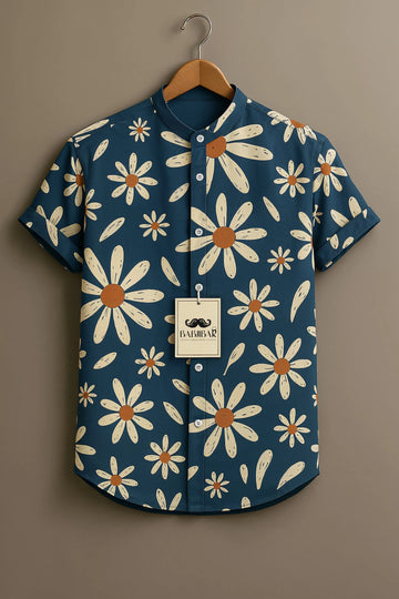 Navy Daisy Bloom Graphic Short Sleeve Shirt