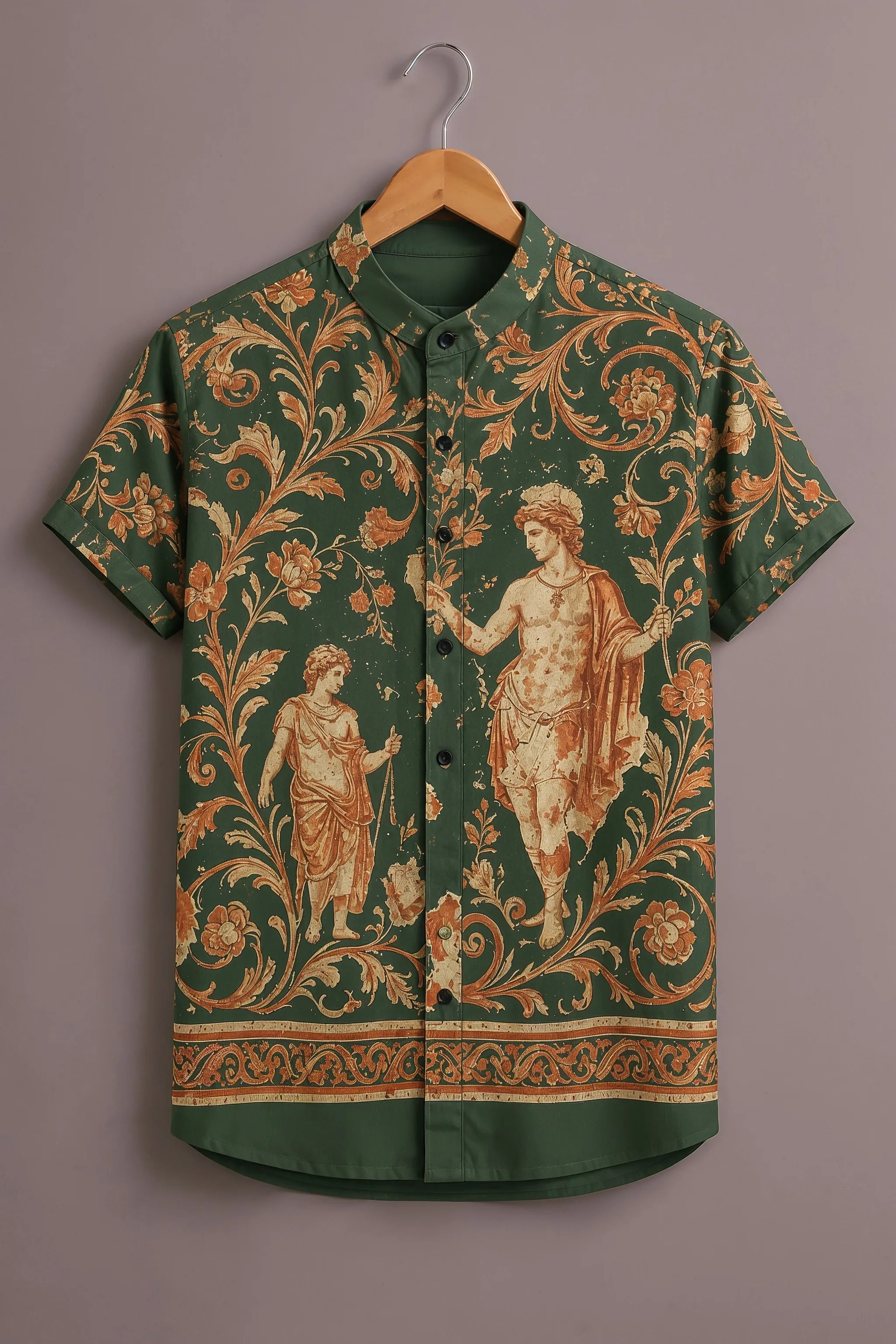Men's Emerald Green Renaissance Art Printed Shirt