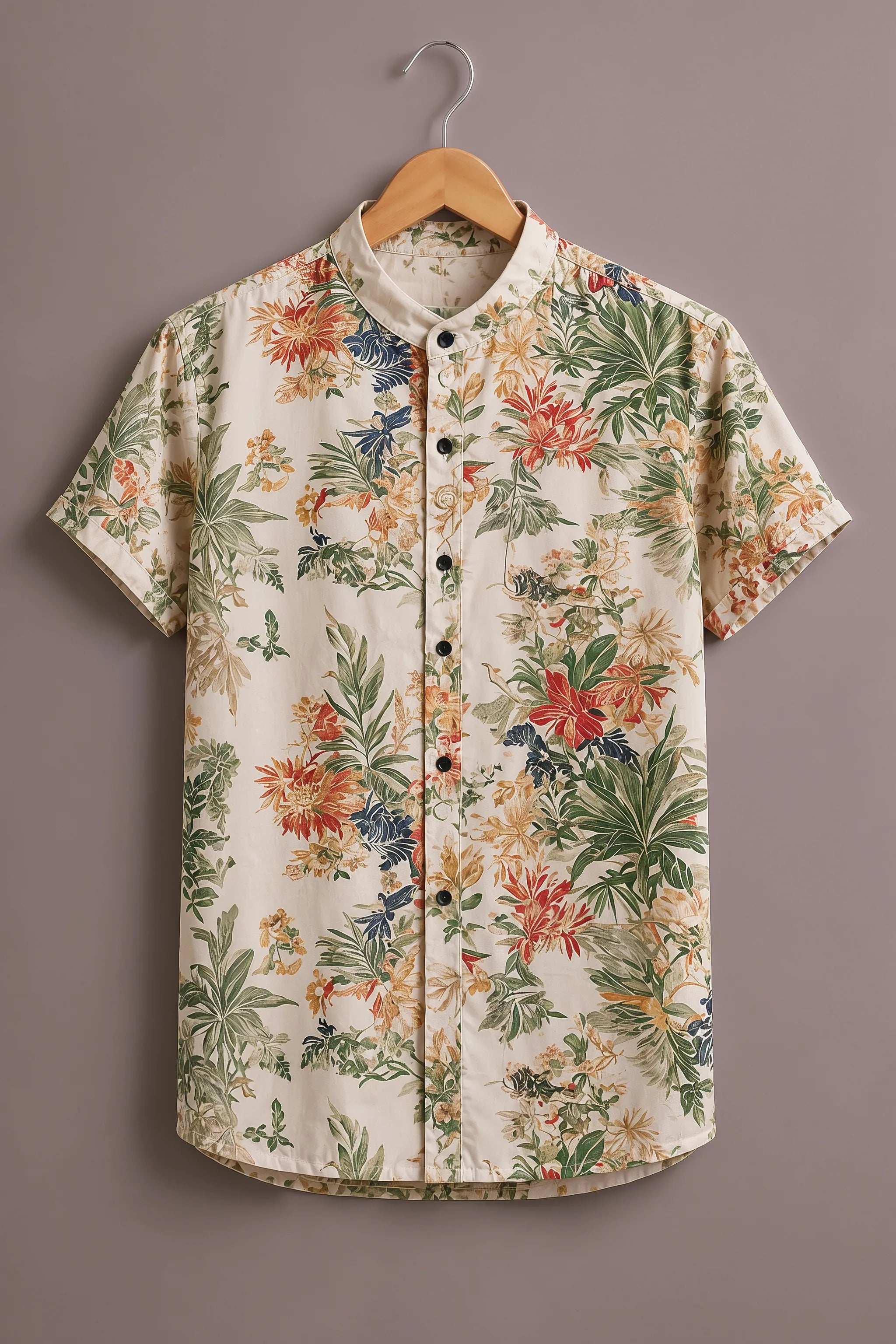 Men's Cream Tropical Floral Printed Shirt