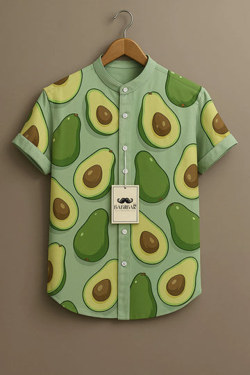 Mint Green Avocado Cartoon Print Short Sleeve Shirt