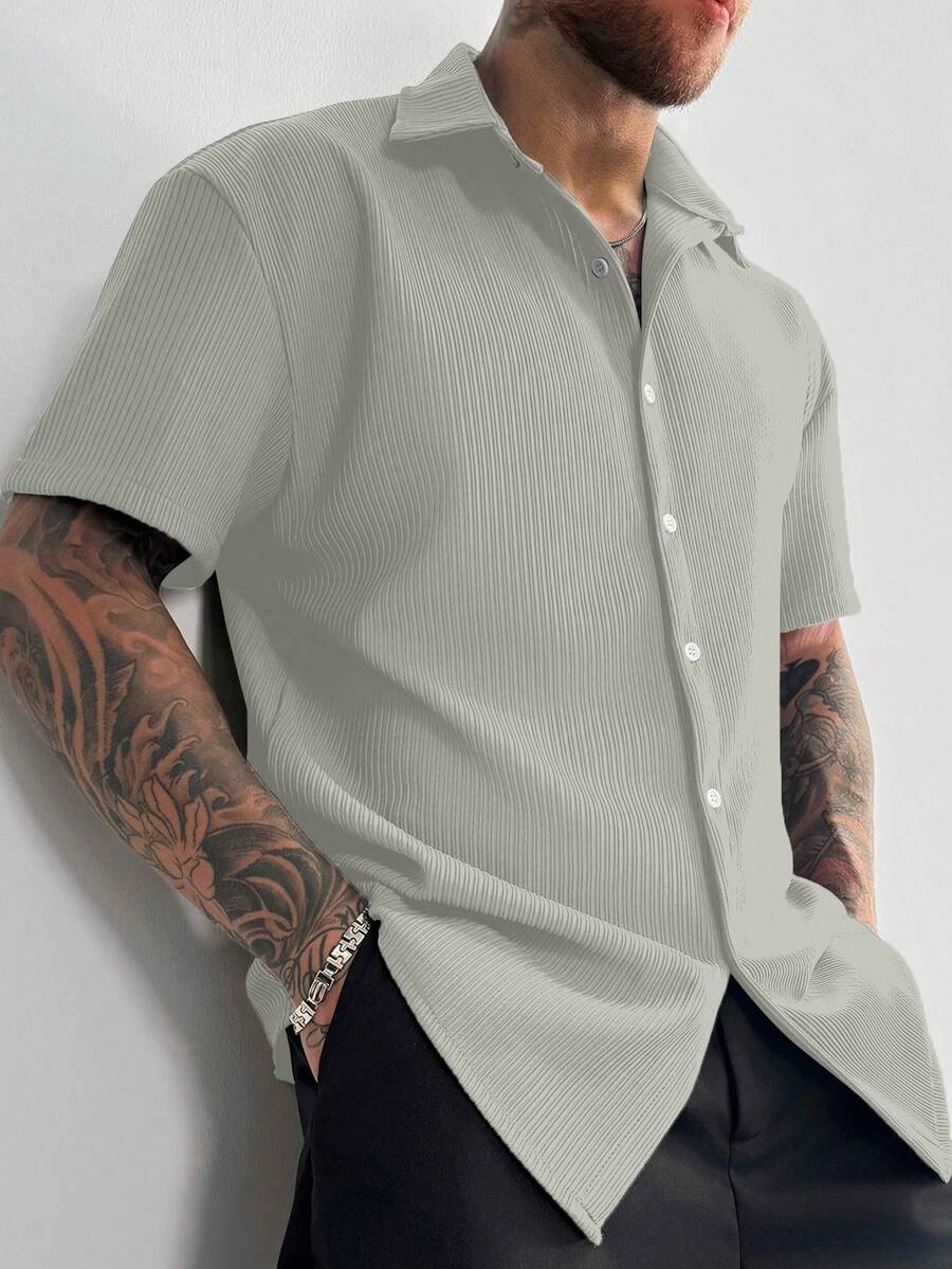 Men’s Ribbed Texture Half Sleeve Shirt – Sage Mist