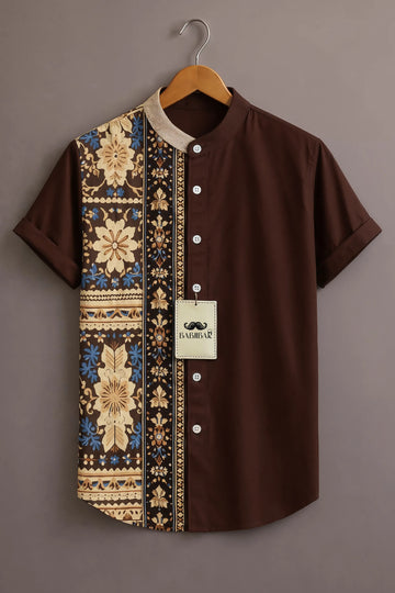 Men's Signature Brown Half Sleeve Shirt
