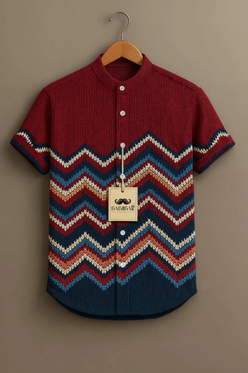 ZigZag Knit Premium Shirt – Maroon & Navy