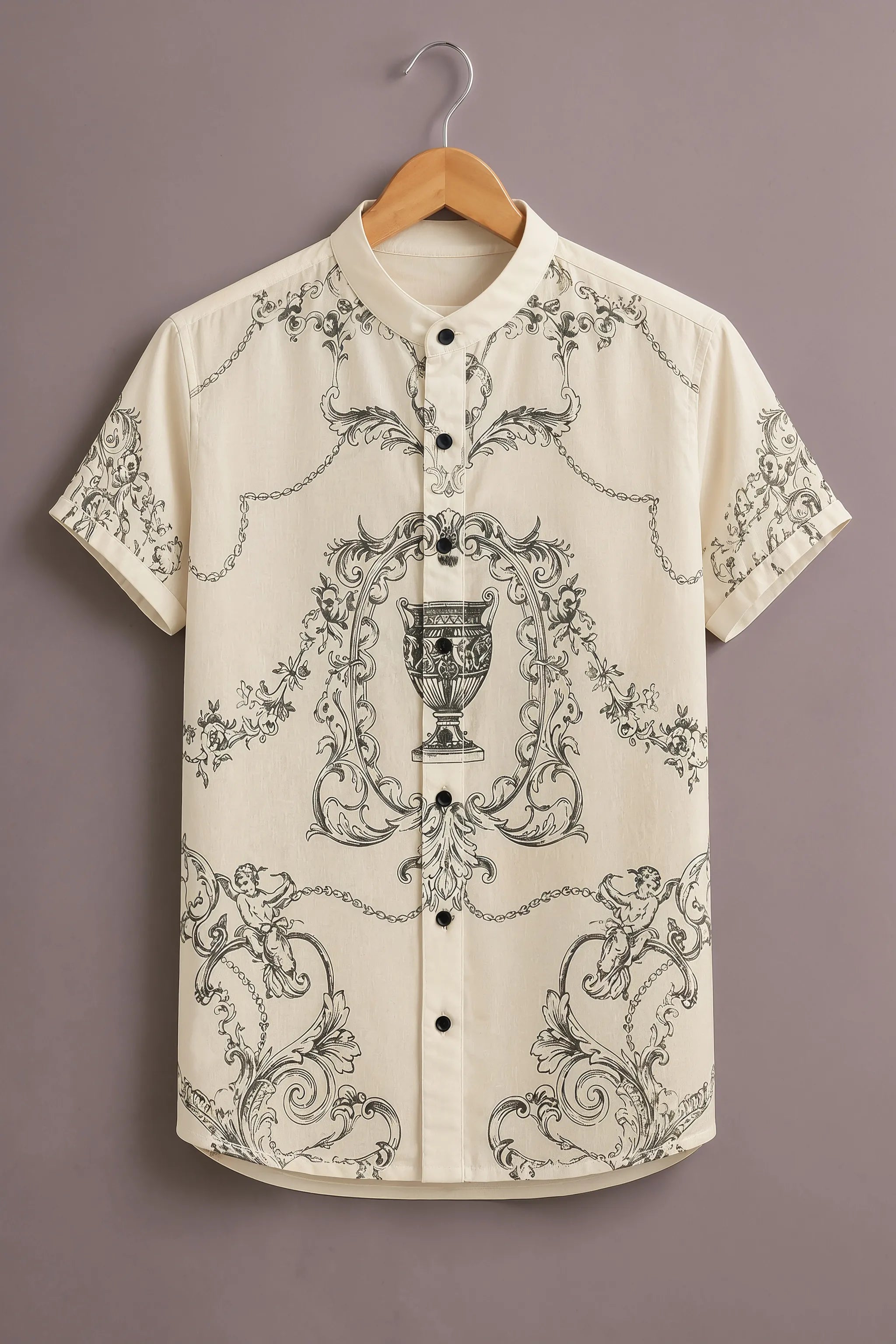 Men's Cream Baroque Trophy Print Shirt