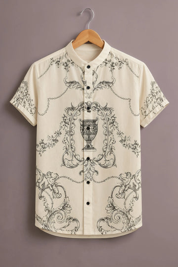Men's Cream Baroque Trophy Print Shirt