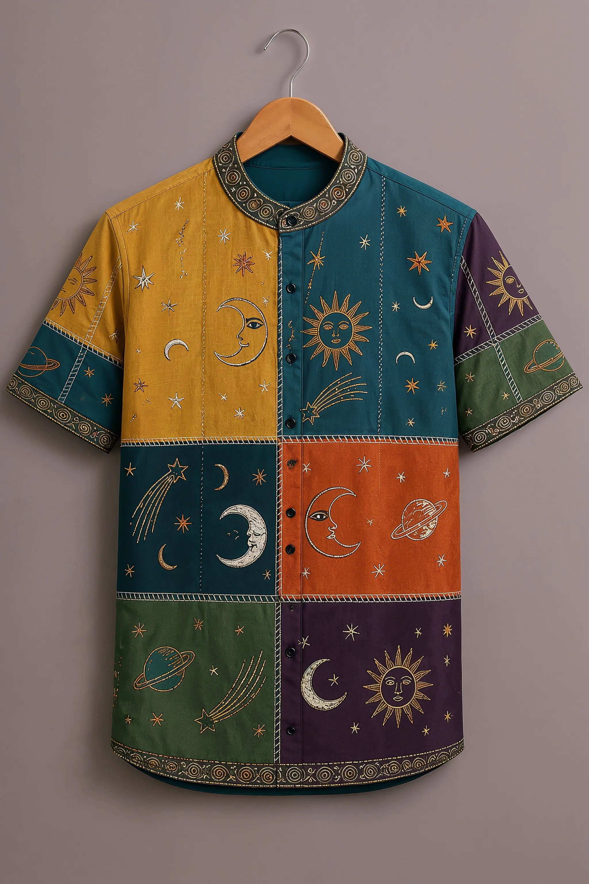 Men's Celestial Patchwork Printed Shirt