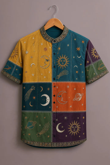 Men's Celestial Patchwork Printed Shirt