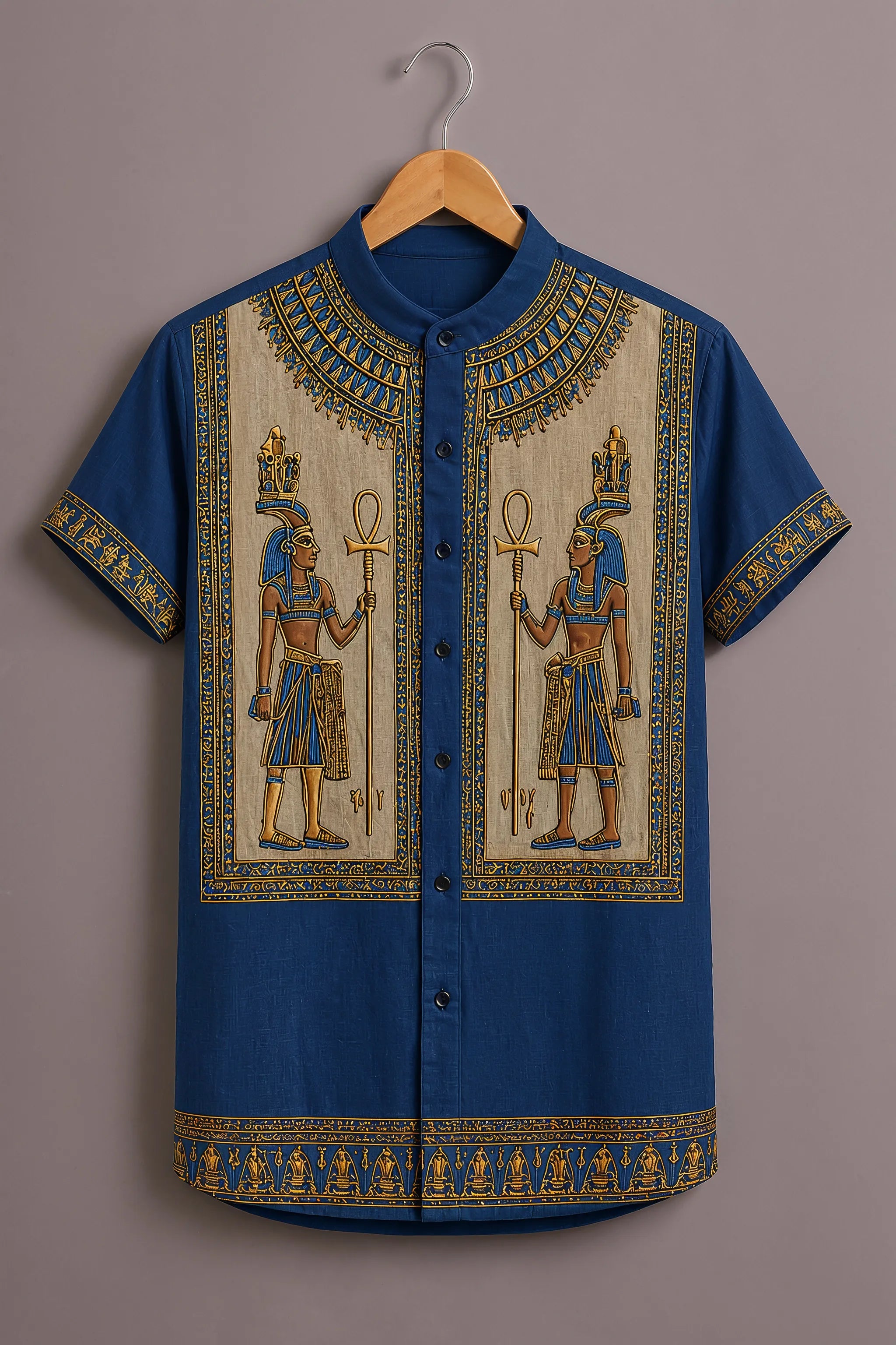 Men's Royal Blue Egyptian Pharaoh Printed Shirt