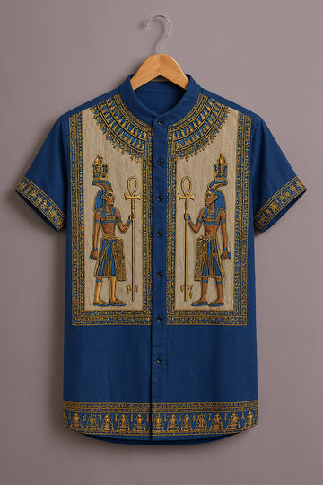 Men's Royal Blue Egyptian Pharaoh Printed Shirt