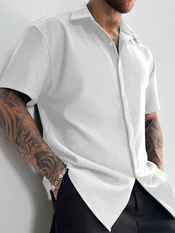 Men’s Ribbed Texture Half Sleeve Shirt – Pure White