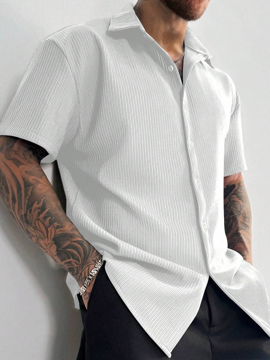 Men’s Ribbed Texture Half Sleeve Shirt – Pure White