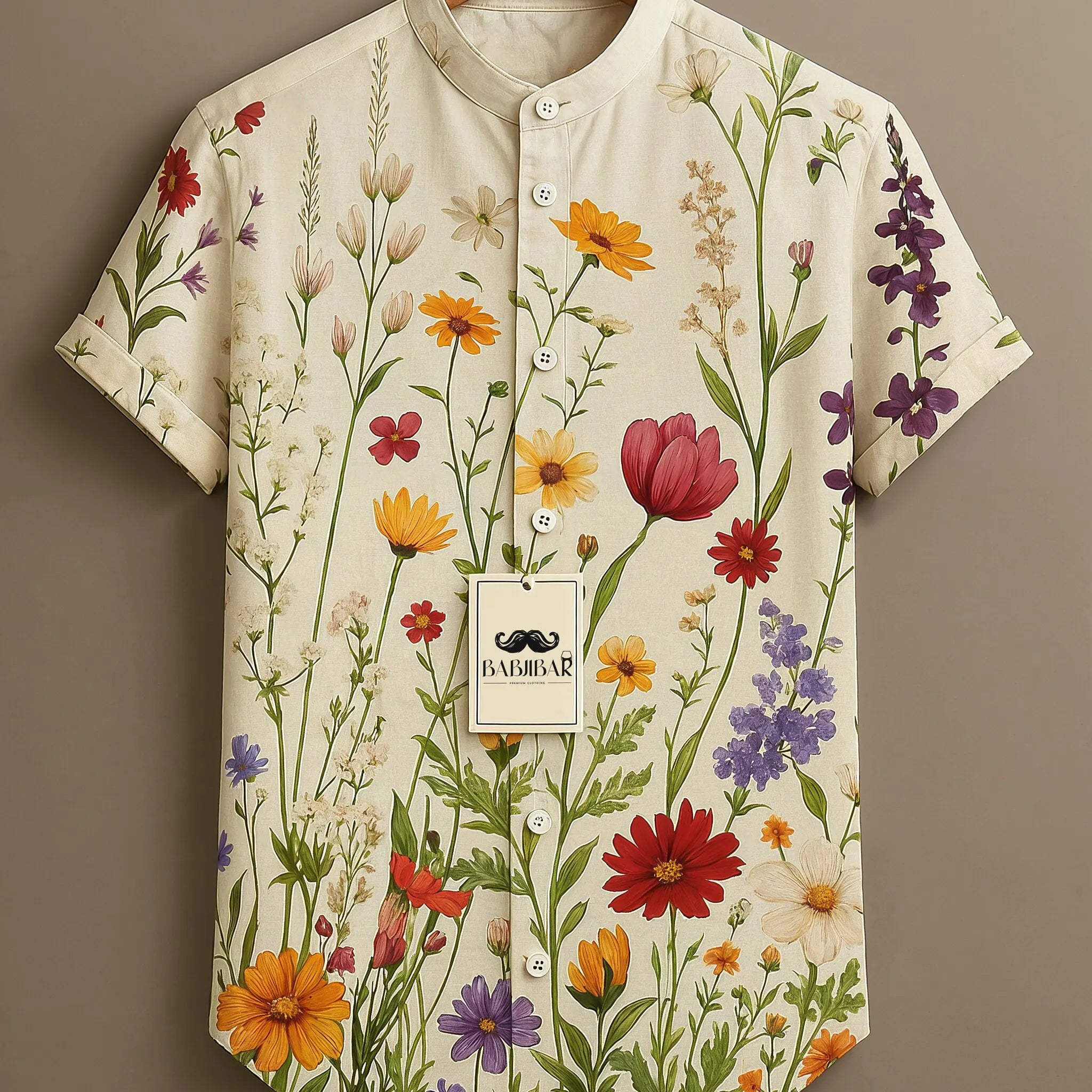 Cream Wildflower Botanical Printed Short Sleeve Shirt