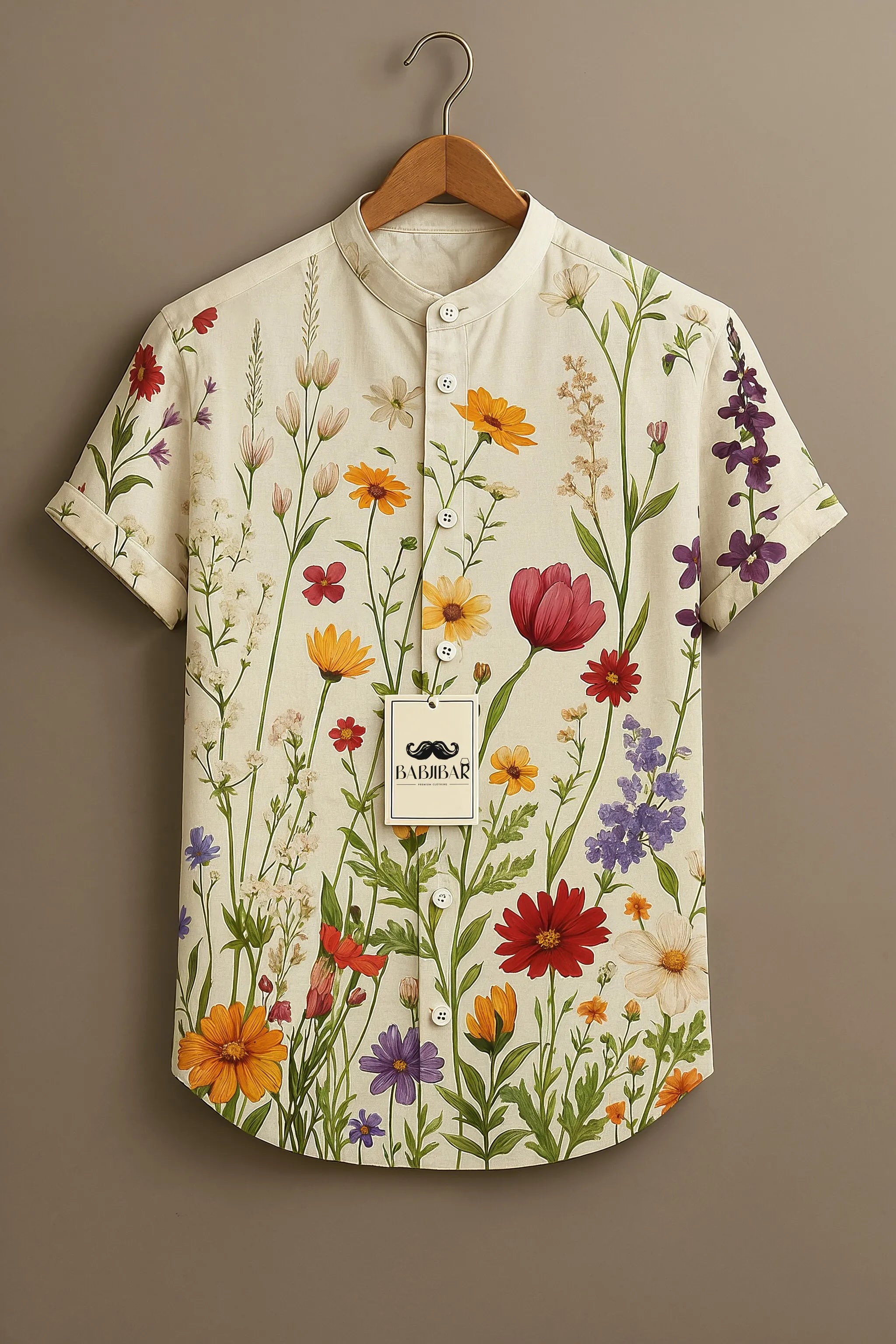 Cream Wildflower Botanical Printed Short Sleeve Shirt