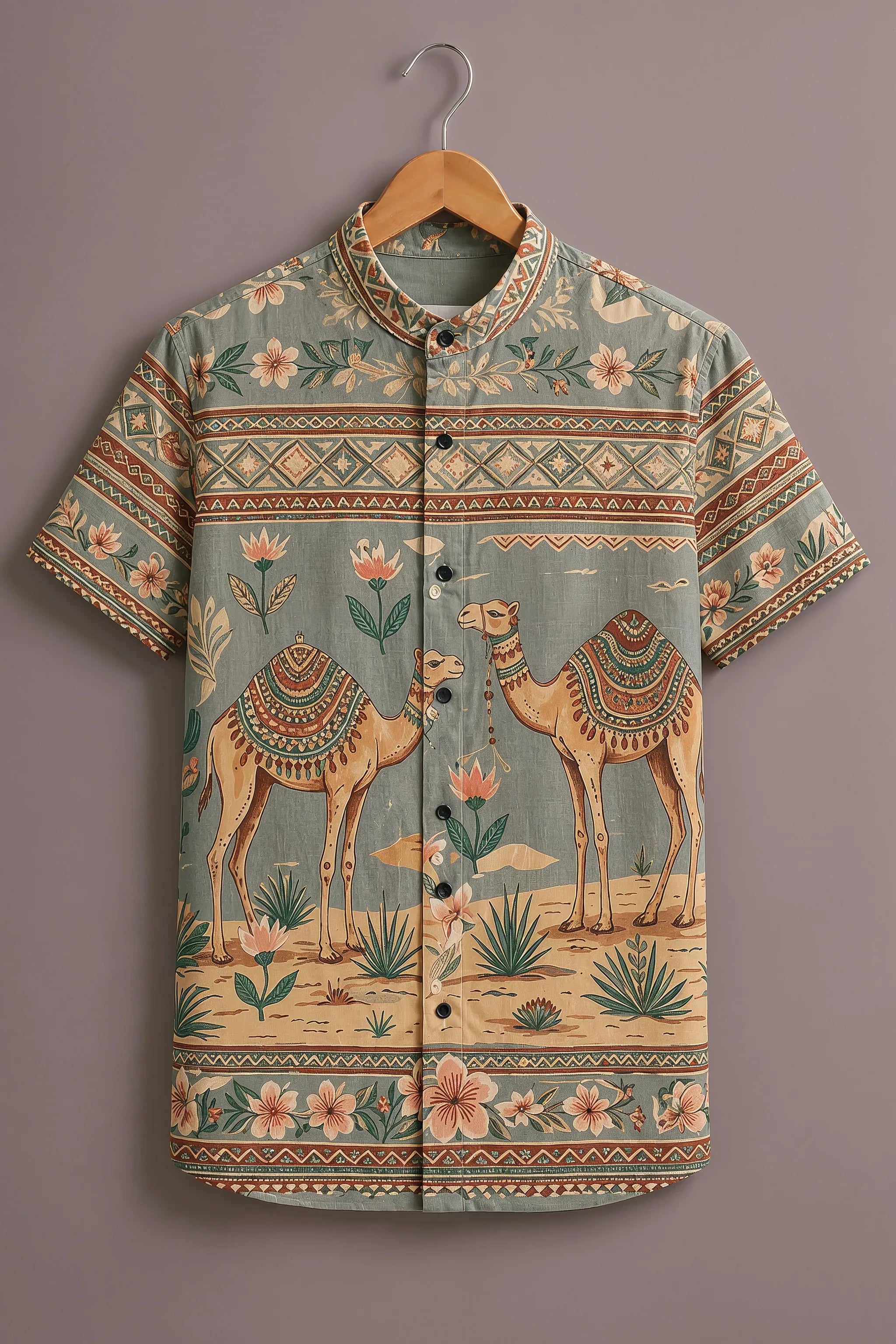 Men's Sage Green Camel Desert Printed Shirt