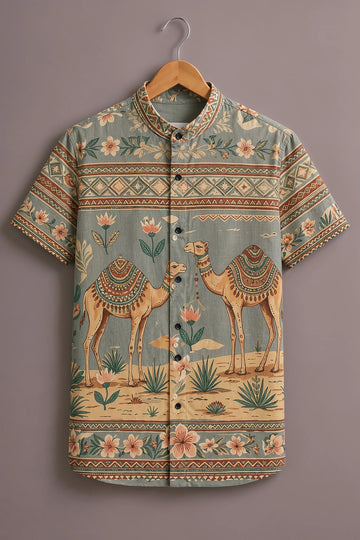 Men's Sage Green Camel Desert Printed Shirt