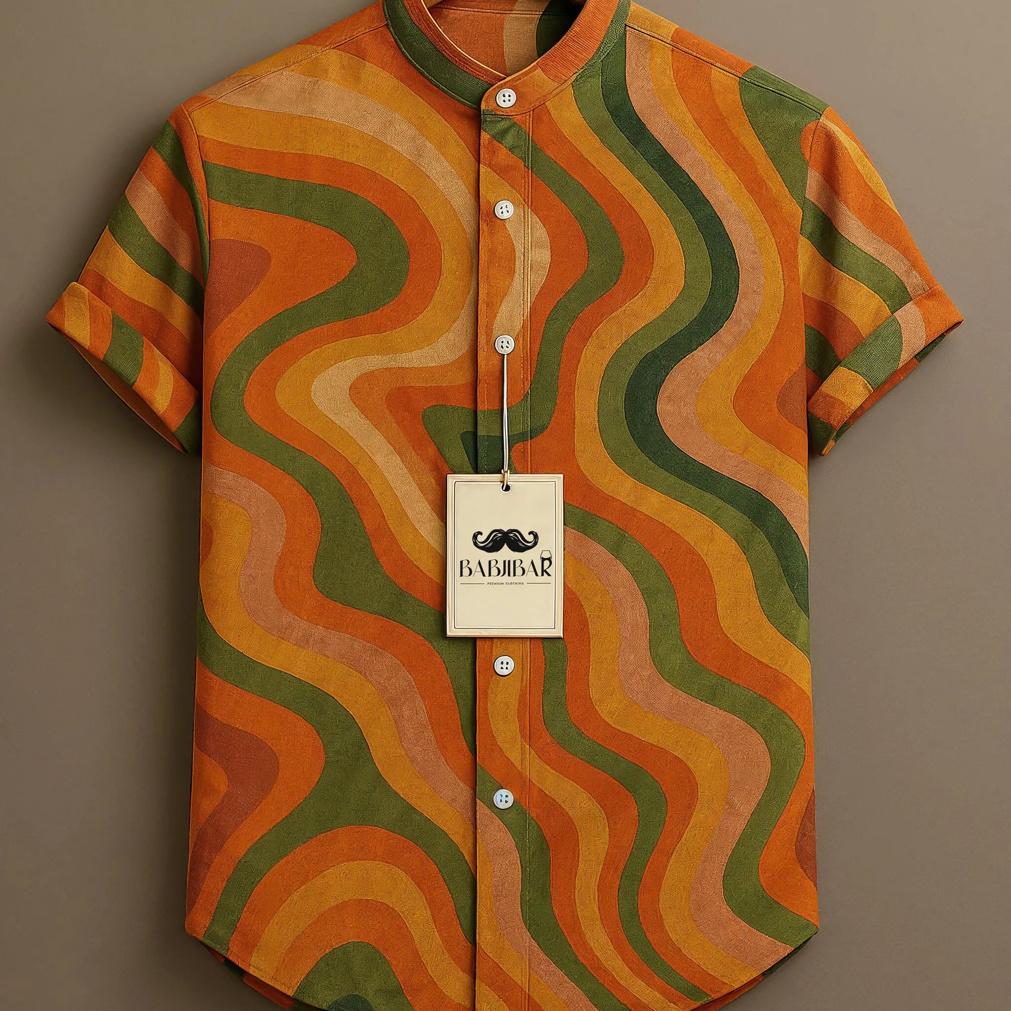 Retro Multi-Color Wave Pattern Short Sleeve Shirt