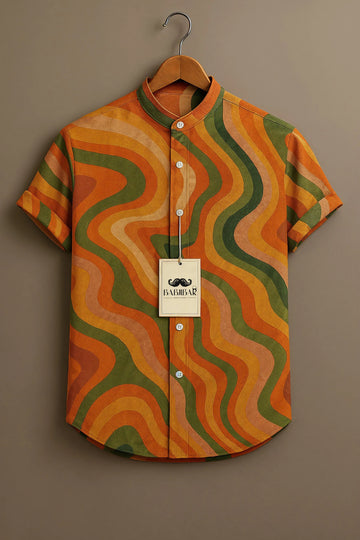 Retro Multi-Color Wave Pattern Short Sleeve Shirt