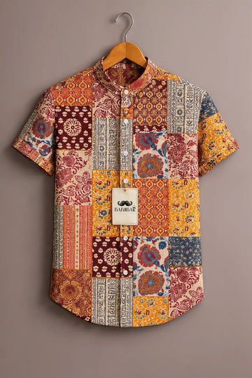Men’s Heritage Patchwork Print Mandarin Collar Shirt