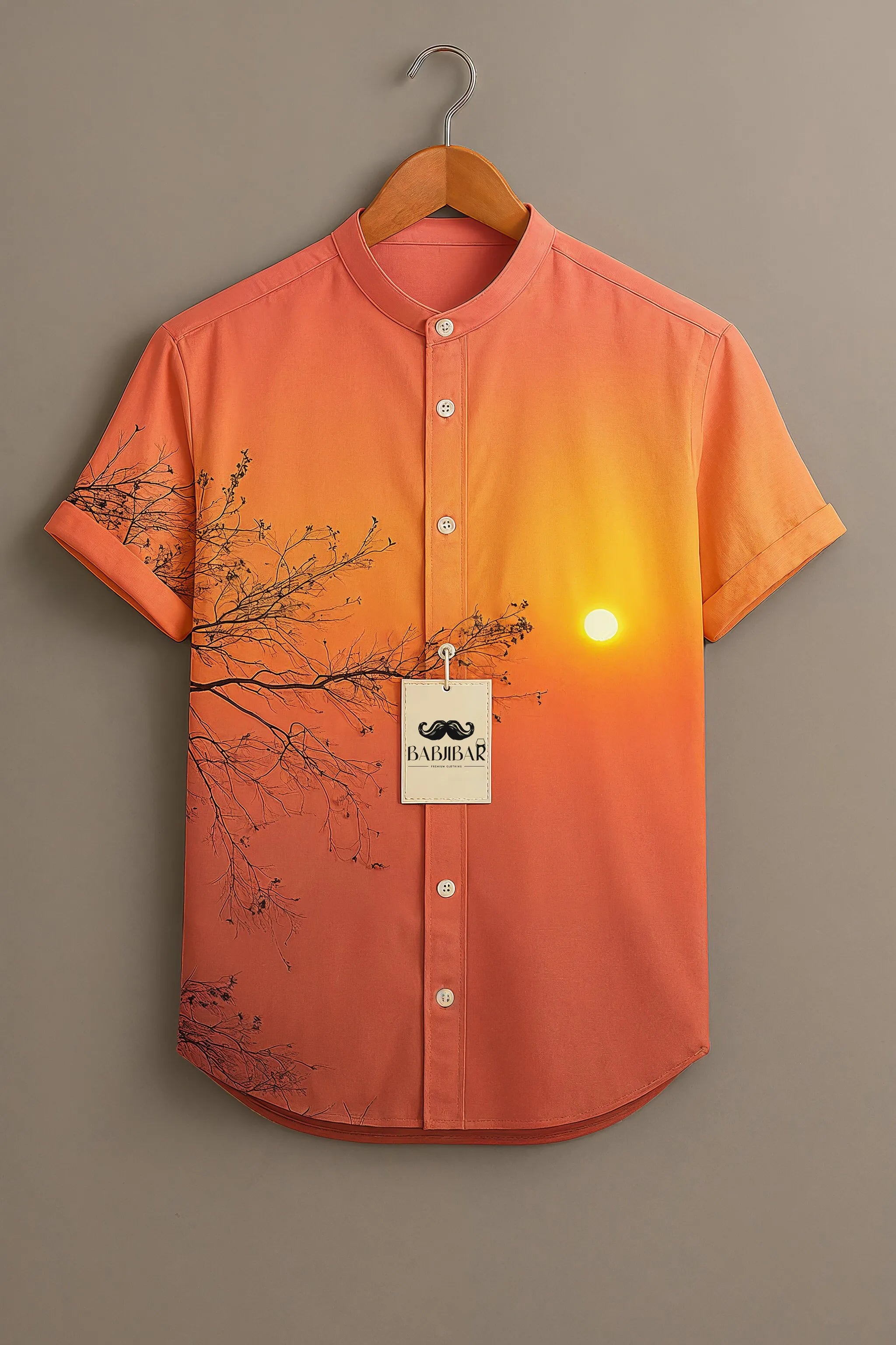 Sunset Glow Tree Print Short Sleeve Shirt