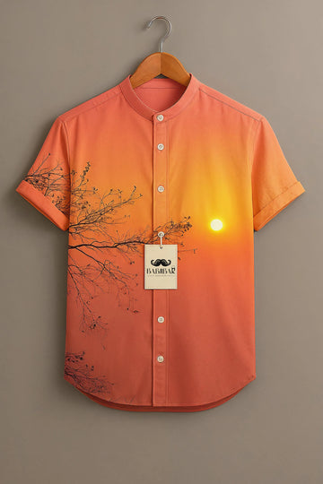 Sunset Glow Tree Print Short Sleeve Shirt