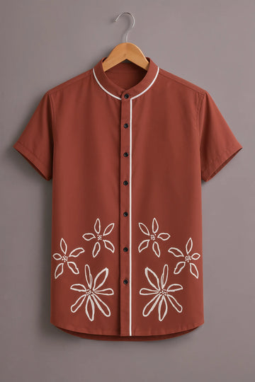 Men's Rust Floral Outline Printed Shirt