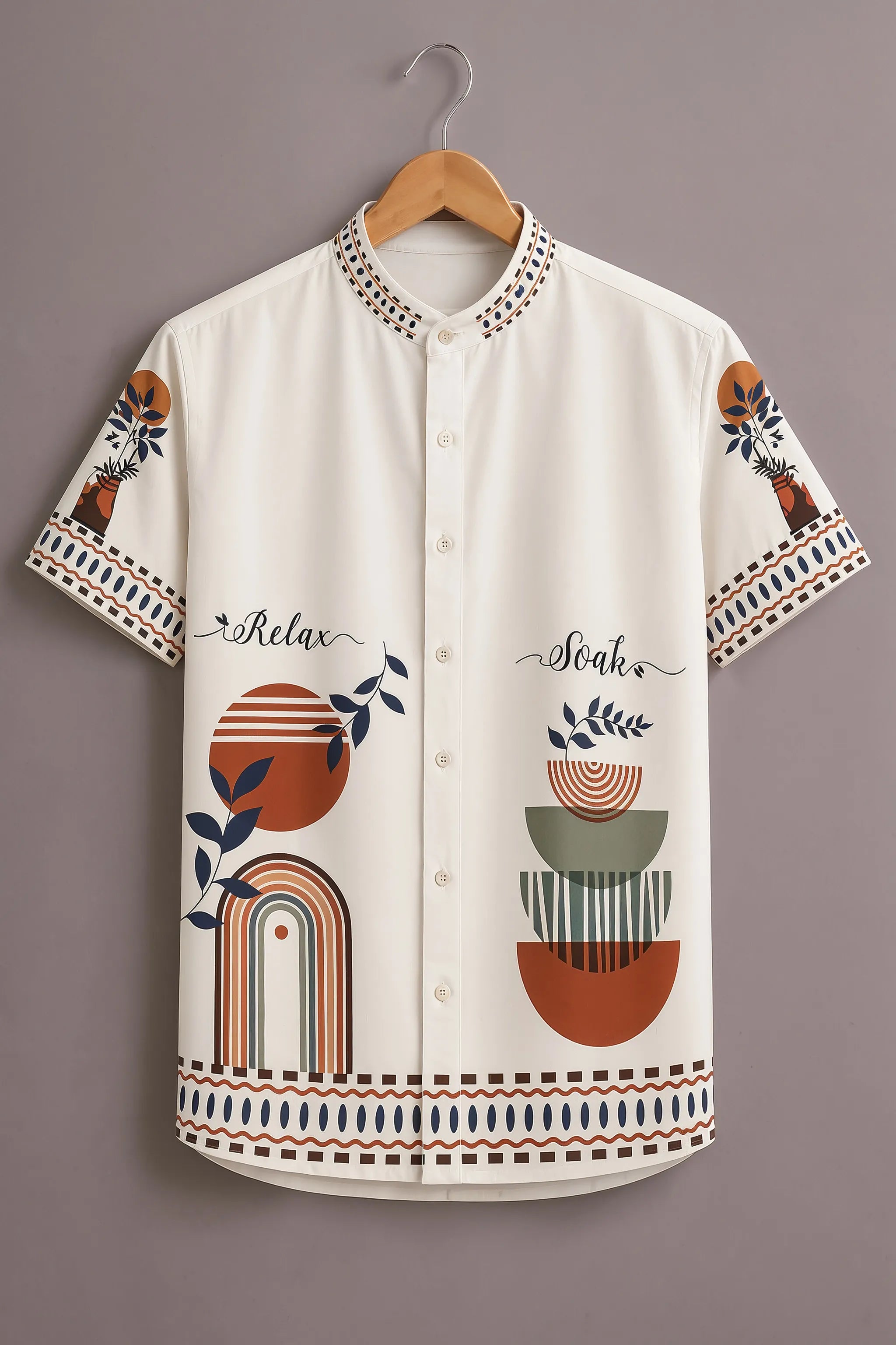 Men's White Boho Graphic Printed Shirt