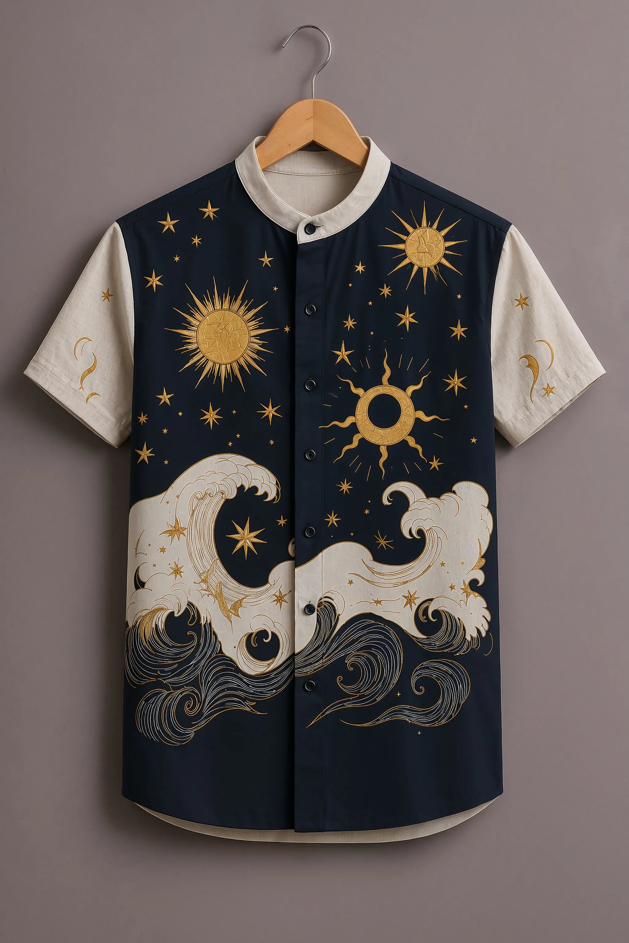 Men's Navy Celestial Wave Printed Shirt