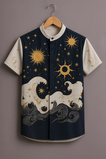 Men's Navy Celestial Wave Printed Shirt