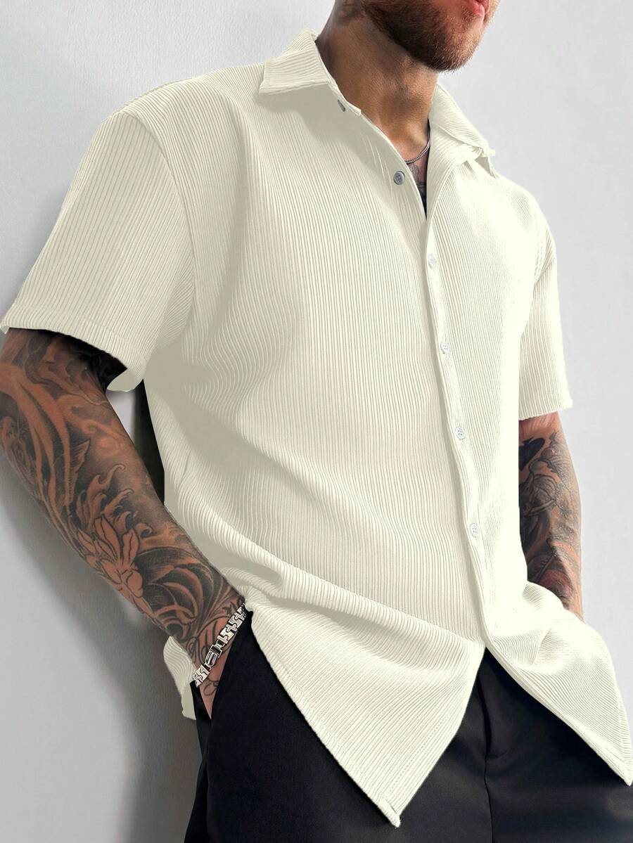 Men’s Ribbed Texture Half Sleeve Shirt – Ivory White