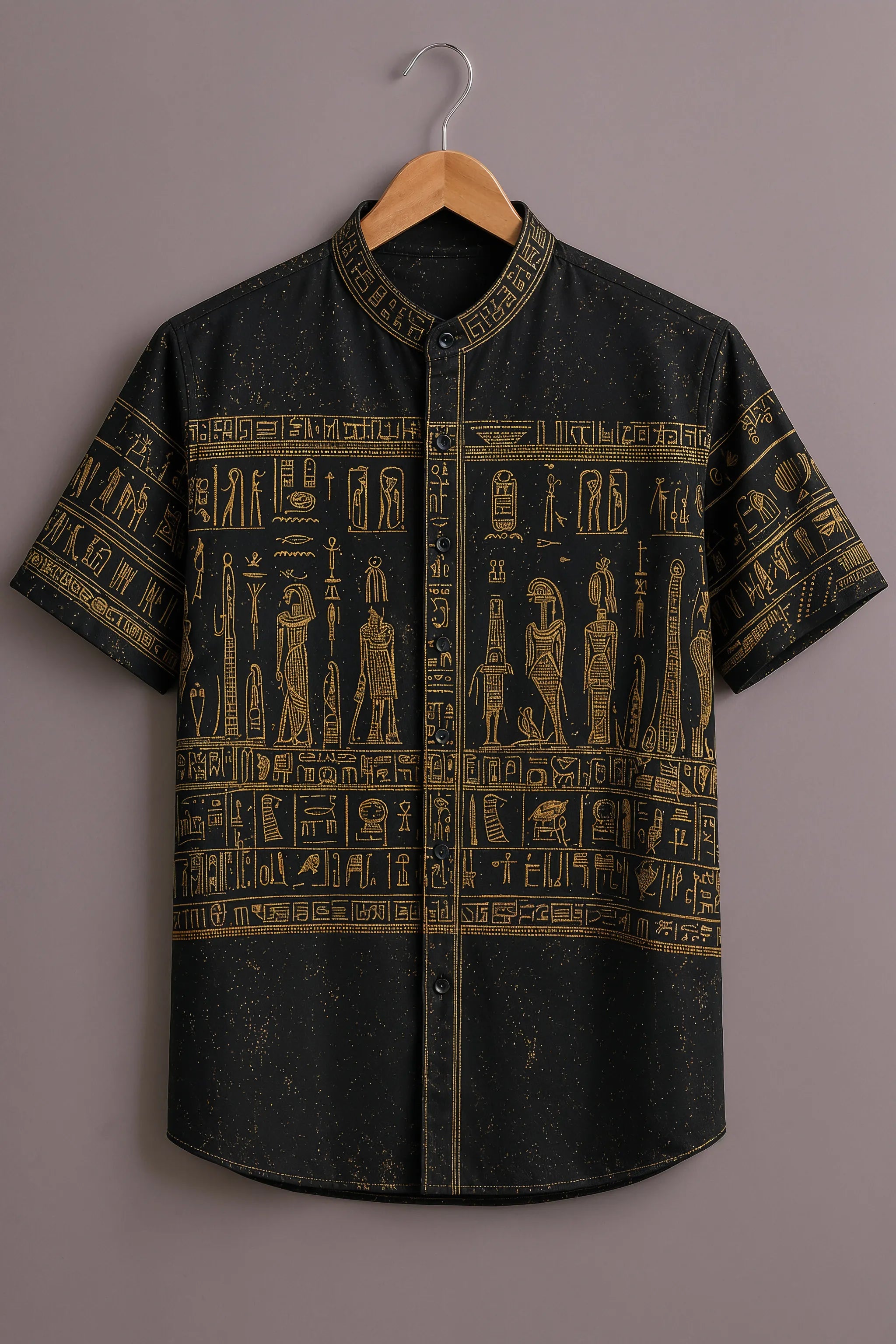 Men's Black Egyptian Hieroglyph Panel Printed Shirt