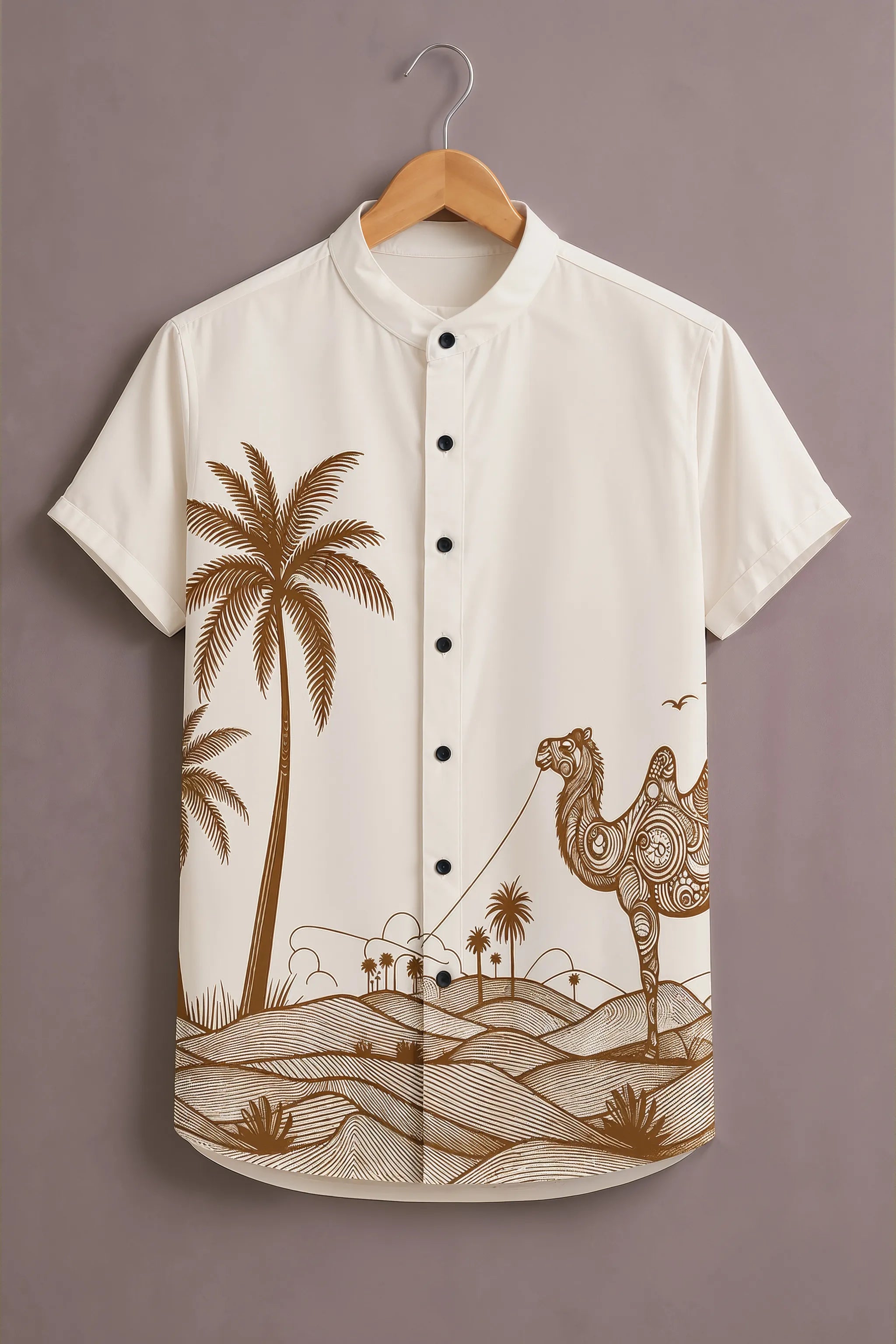Men's White Desert Camel Printed Shirt