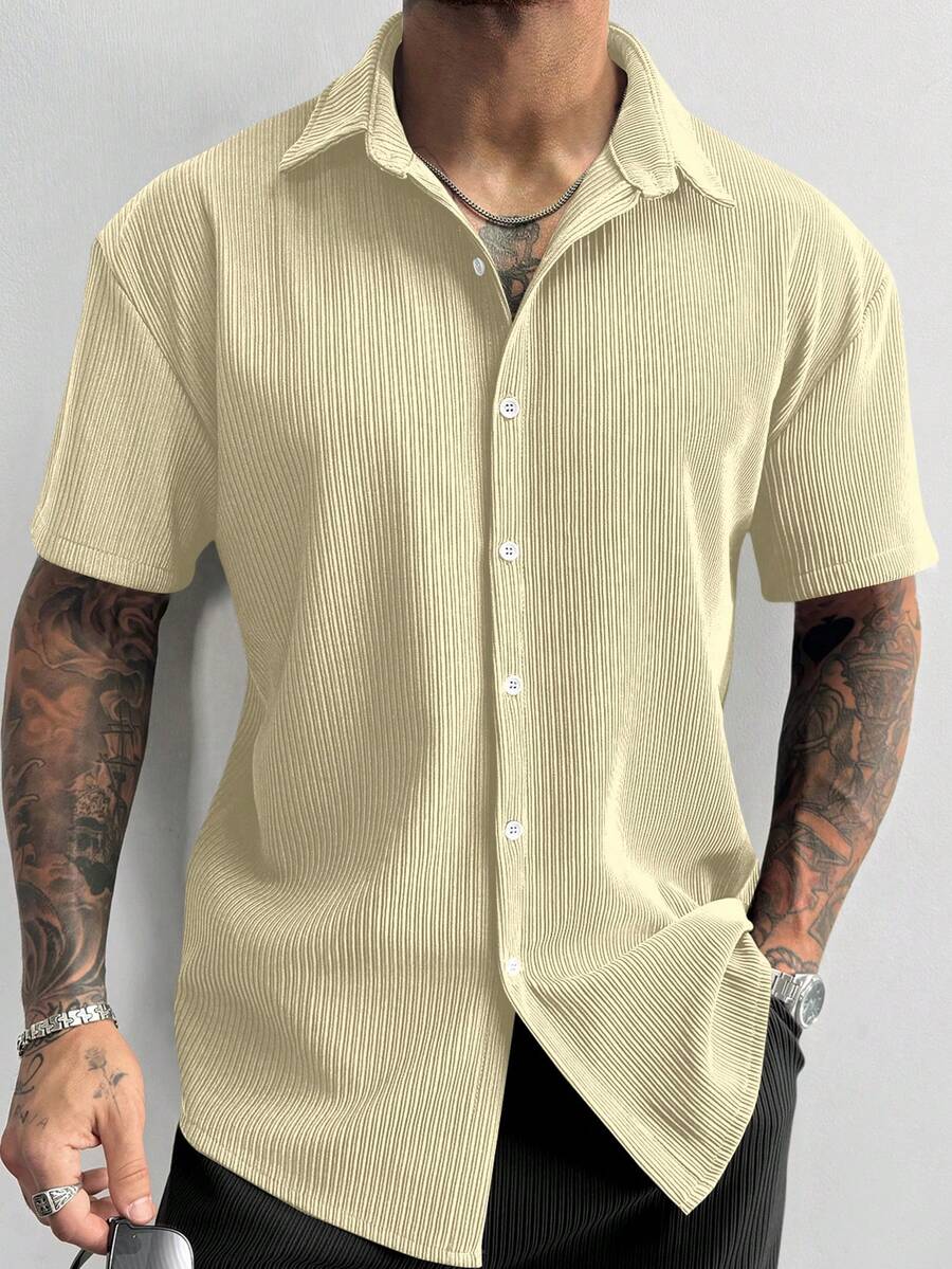 Men’s Ribbed Texture Half Sleeve Shirt – Soft Sand