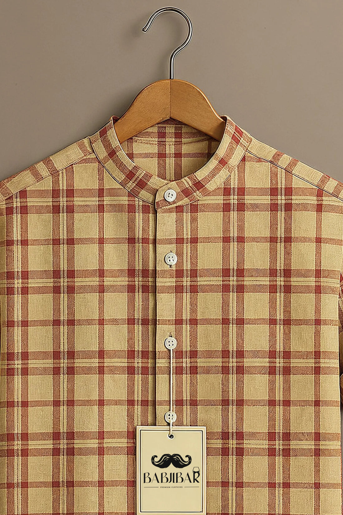 Classic Beige Red Checkered Short Sleeve Shirt