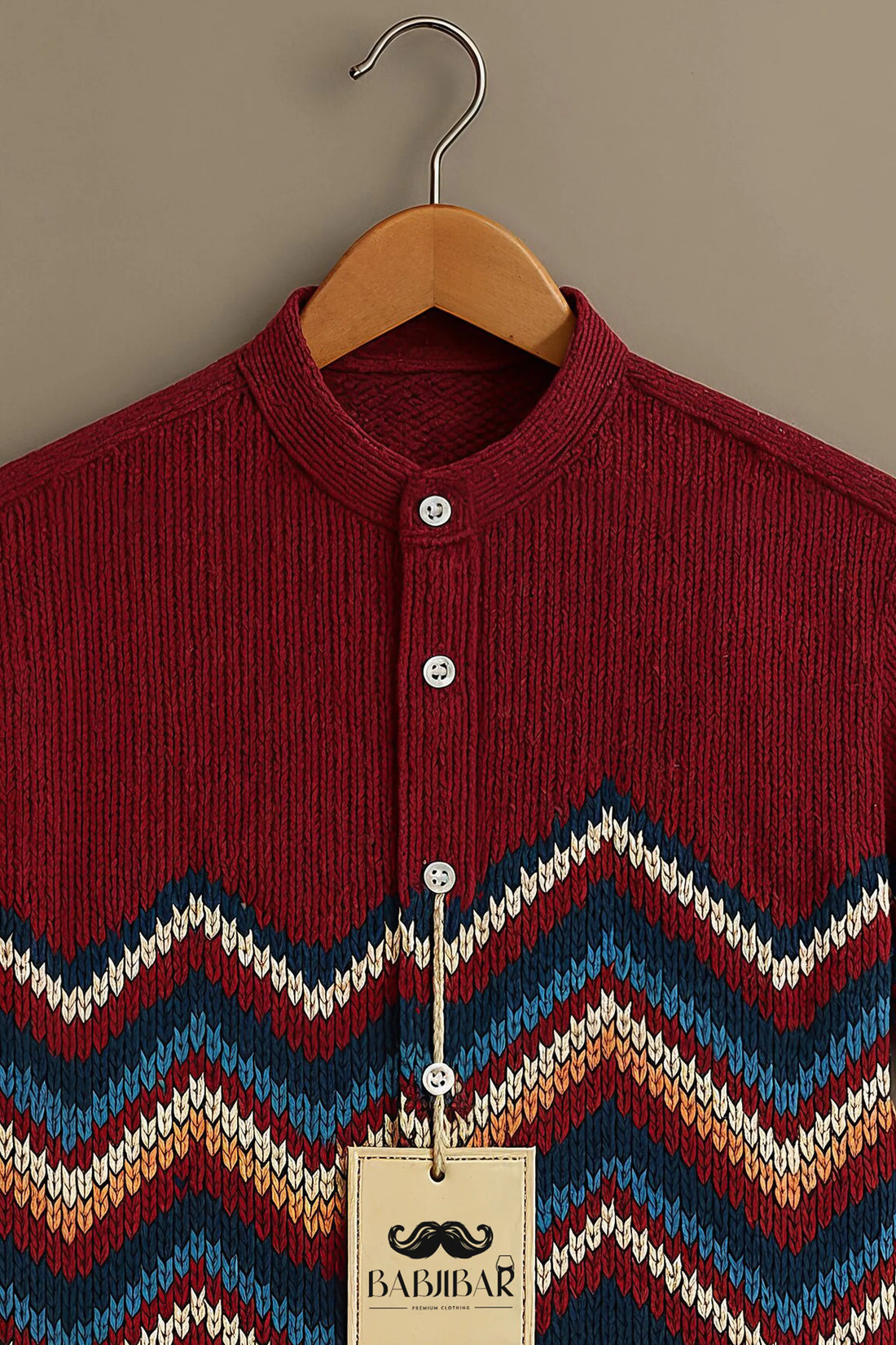 ZigZag Knit Pattern Premium Shirt – Maroon & Navy