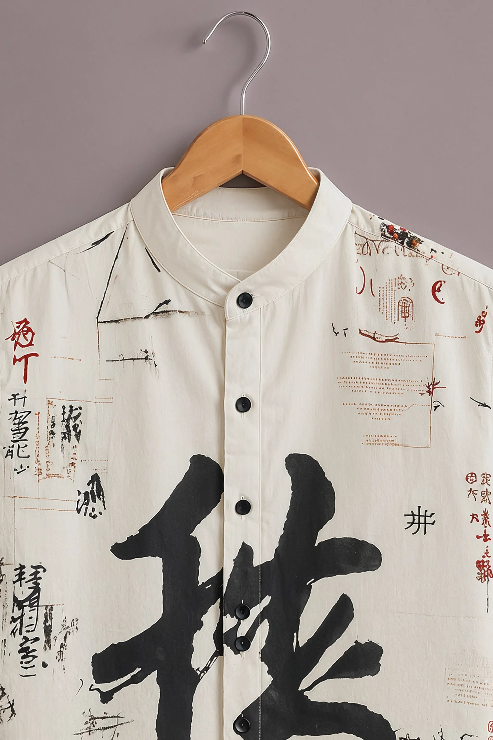 Men's White Zen Calligraphy Printed Shirt